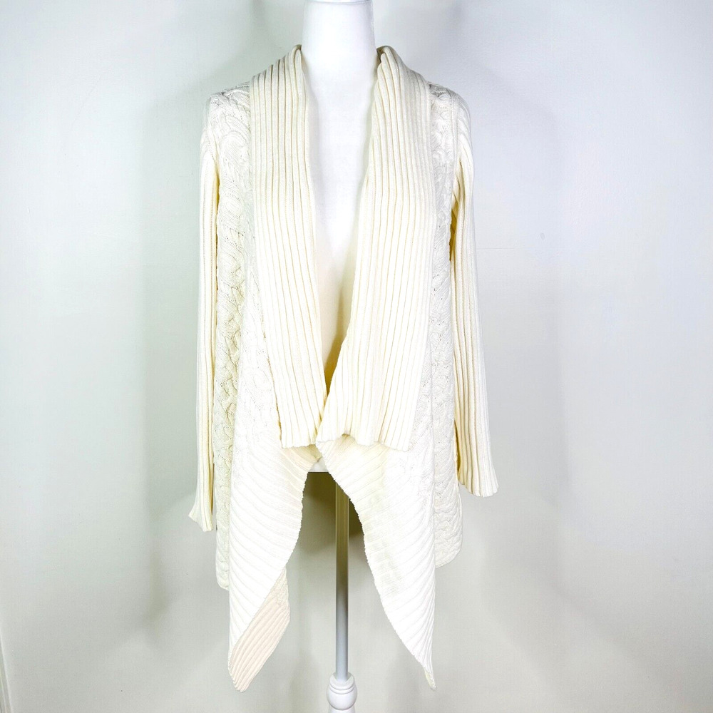 Chico's Ivory Long Sleeve Cable Knit Cardigan Sweater Size 3